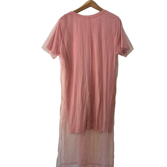 Forever 21 Short Sleeve Pink Sheer Mesh Tulle Overlay T-Shirt Dress 1X - Picture 2 of 4